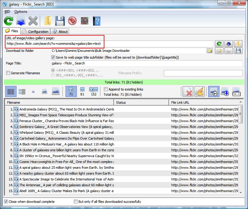 Bulk Image Downloader 4. Downloading a web gallery with BID
